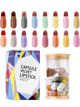 Adbeni Imported 16pcs Matte Capsule Lipstick Set | Long Lasting Waterproof Velvet Lipsticks for Women | Mini Lipstick Gift Set with Nude, Red, Pink Shades | Travel Size Makeup Kit