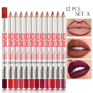 ADS Madame Paris Smoothing Lip Liner Set of 12 with Sharpener | Long-Lasting & Precise Smooth Application (Item Code: 486)