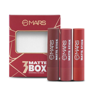 MARS Matte Box Set of 3 Lipsticks for Women | Long-Lasting | Smooth Finish | Moisturizing | One Swipe Pigmentation | (3 x 3.2 gm)