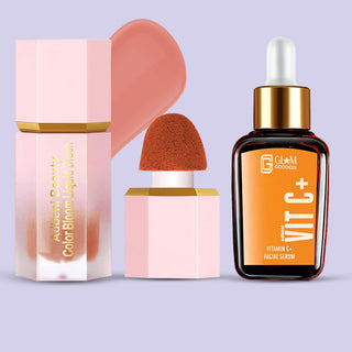 Adbeni Imported GlowVibe Beauty Combo | Blusher & Vitamin C Face Serum | Radiant Glow, Hydrating, Lightweight & Skin-Friendly Makeup Kit