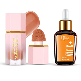 Adbeni Imported GlowVibe Beauty Combo | Blusher & Vitamin C Face Serum | Radiant Glow, Hydrating, Lightweight & Skin-Friendly Makeup Kit