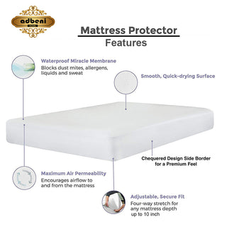 ADBENI HOME Terry Cortridge Cotton Mattress Protector, Waterproof, Elastic Fitted Cotton Feel Ultra Soft Breathable Mattress Cover