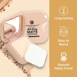 Adbeni Imported All Day Matte Compact Powder 20G | Oil Control, Long-Lasting, Lightweight & Buildable Coverage | Shine-Free Finish for All Skin Types