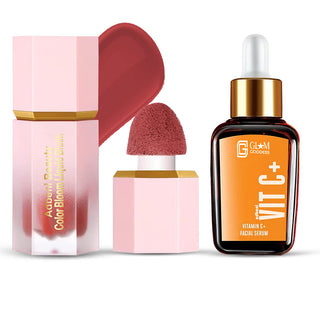 Adbeni Imported GlowVibe Beauty Combo | Blusher & Vitamin C Face Serum | Radiant Glow, Hydrating, Lightweight & Skin-Friendly Makeup Kit