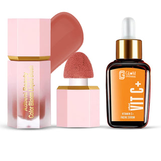 Adbeni Imported GlowVibe Beauty Combo | Blusher & Vitamin C Face Serum | Radiant Glow, Hydrating, Lightweight & Skin-Friendly Makeup Kit