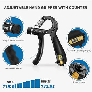 Adbeni Adjustable Counting Hand Gripper | Strength Training Tool (5 kg to 60 kg) for Grip Strength and Endurance Random Color 1 Pc (Item Code: 442)