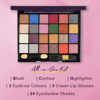 Adbeni Imported Makeup Kit 55g | 24 Eyeshadow Shades, 3 Lipsticks, 3 Eyebrow Colors, 1 Blusher, Highlighter & Contour | All-in-One Professional Beauty Set for Women & Girls