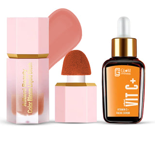 Adbeni Imported GlowVibe Beauty Combo | Blusher & Vitamin C Face Serum | Radiant Glow, Hydrating, Lightweight & Skin-Friendly Makeup Kit