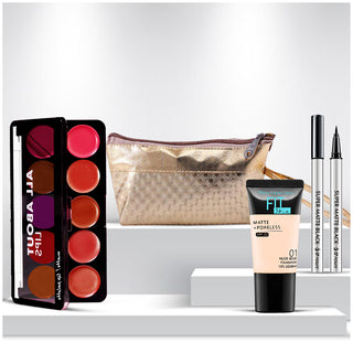 Imported Flawless Fusion Makeup Combo, Foundation, Lip Palette & Eyeliner with A Beautiful Makeup Pouch (Item Code: 179)