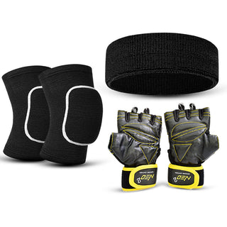 Adbeni Premium Gym Accessories Combo | Head Band, Gloves & Kneecap for Ultimate Performance (Item Code: 405)