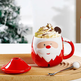 Adbeni Imported Christmas Coffee Mug with Santa Claus Pattern | Bubble Ceramic Shape | Spoon Lid Cappuccino Cup | Tea Mug | Milk Drinking Vassal | Perfect for Gifting