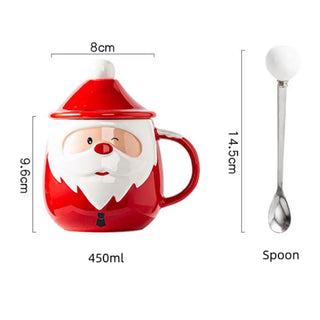 Adbeni Imported Christmas Coffee Mug with Santa Claus Pattern | Bubble Ceramic Shape | Spoon Lid Cappuccino Cup | Tea Mug | Milk Drinking Vassal | Perfect for Gifting