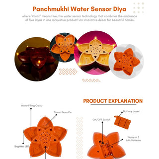 Adbeni Imported Panchmukhi Water Sensor LED Diya Candle - Smart Ambient Lighting for Diwali & Home Decor (Item Code: 492)