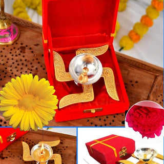 Adbeni Imported Brass Peetal Swastik Diya with Red Velvet Box | Elegant Pooja Gift Set for Home & Temple (Item code: 490)