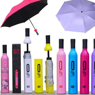 Adbeni Imported Adorable 3-Folding Wine Bottle Umbrella | Manual Open UV Protection & Rain Shield | Random Color 1 Pc (Item Code: 428)