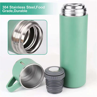 Imported Straight Cup High-Grade 304 Stainless Steel Vacuum Thermos Drinking Flask With Three Lid Water Bottle Gift Random Color (Item Code: 292)