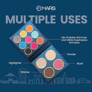 MARS The City Paradise Makeup Kit | Highly Pigmented and Blendable | 9 Eyeshadow Palette with 1 Highlighter, Blusher, Bronzer & Compact Powder each (16.0 gm) (Item code: 452)