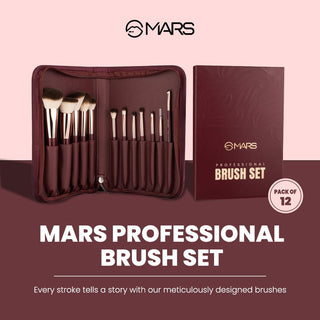 MARS Professional Makeup Brush Set of 12 | Long-Lasting | Soft & Synthetic Bristles | Easy-to-Hold & Precise Application for Face, Eyes & Brows (Maroon)