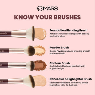 MARS Professional Makeup Brush Set of 12 | Long-Lasting | Soft & Synthetic Bristles | Easy-to-Hold & Precise Application for Face, Eyes & Brows (Maroon)