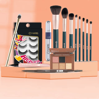 Mars GlamFusion Makeup Combo | False Eyelashes, Long-Lasting Eyeshadow Palette & Blending Brush Set | Complete Eye Makeup Kit for All Skin Types