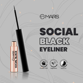 MARS Social Black Smudge Proof Eyeliner For Women (5ml) | Long Lasting | One Swipe Pigmentation | Waterproof Eye Liner | Quick-Drying Formula