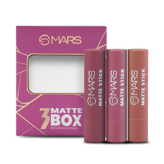 MARS Matte Box Set of 3 Lipsticks for Women | Long-Lasting | Smooth Finish | Moisturizing | One Swipe Pigmentation | (3 x 3.2 gm)