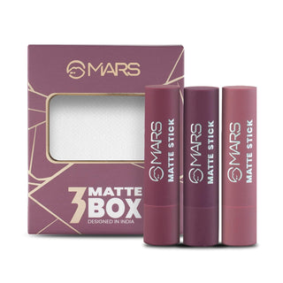 MARS Matte Box Set of 3 Lipsticks for Women | Long-Lasting | Smooth Finish | Moisturizing | One Swipe Pigmentation | (3 x 3.2 gm)