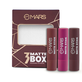 MARS Matte Box Set of 3 Lipsticks for Women | Long-Lasting | Smooth Finish | Moisturizing | One Swipe Pigmentation | (3 x 3.2 gm)