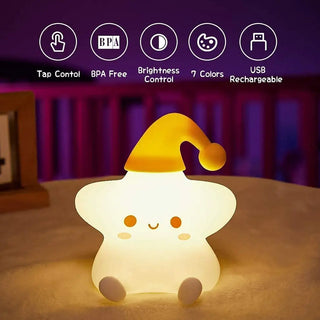 Adbeni Imported Silicone Kids Cute Night Lamp | USB Rechargeable Touch Control Sensor Star LED | 3D Novelty Plastic Night Light (Item Code: 487)