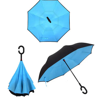 Adbeni Imported Outdoor Foldable Reverse Umbrella | Double Layer UV Sunshade & Rain Protection with C-Shape Handle | Random Color 1Pc (Item Code: 427)