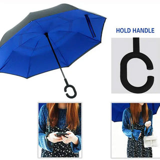 Adbeni Imported Outdoor Foldable Reverse Umbrella | Double Layer UV Sunshade & Rain Protection with C-Shape Handle | Random Color 1Pc (Item Code: 427)