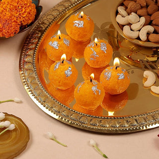 Adbeni Imported Unique Laddu Shape Wax Candles | Perfect for Diwali Home Decor, Festivals & Party (Item Code: 431)