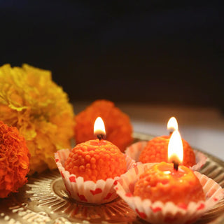 Adbeni Imported Unique Laddu Shape Wax Candles | Perfect for Diwali Home Decor, Festivals & Party (Item Code: 431)