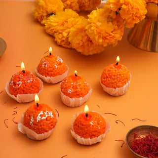 Adbeni Imported Unique Laddu Shape Wax Candles | Perfect for Diwali Home Decor, Festivals & Party (Item Code: 431)