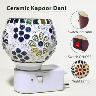 Adbeni Imported Electric Camphor Diffuser for Home & Office | Ceramic Kapoor Dani Burner with On/Off Switch & Night Lamp | Smoke-Free & Shock-Proof | Aromatherapy Diffuser for Air Purification | Random Color 1 Pc