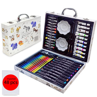 Imported 48-Piece Personalized Artist Oil Pastel Marker Set for Kids | Drawing Box with Colored Pencils, Oil Pastels, Art Markers, Watercolor Paints, Palettes, Brushes, Sharpener & Eraser Best for Gift (Item Code: 467)